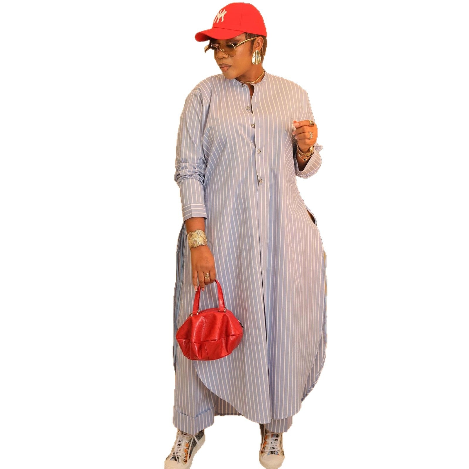 European and American new loose large size holiday robe cardigan casual shirt trousers women's African fashion women's two-piece set