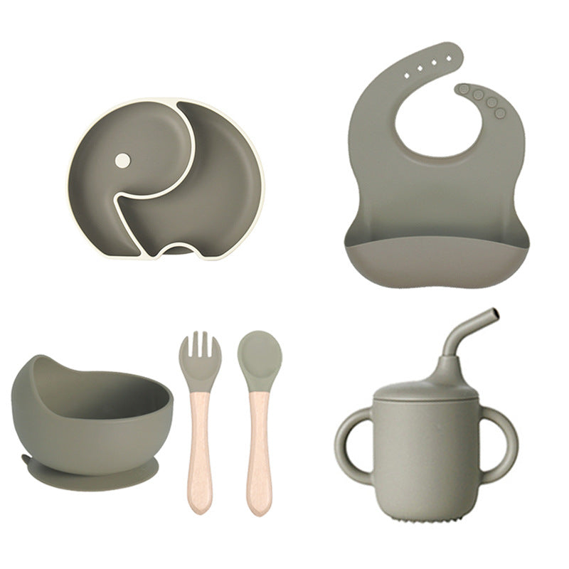 Cross-border baby silicone grid plate two-color plate with lid children's gift silicon feeding tableware set