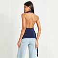 women's summer halterneck backless sleeveless top, featuring side ties, ruched waist, slimming fit, and a spicy girl vibe
