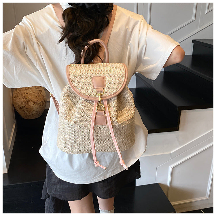 Cross-border woven straw bag women's large capacity 2025 new summer leisure backpack student schoolbag travel backpack