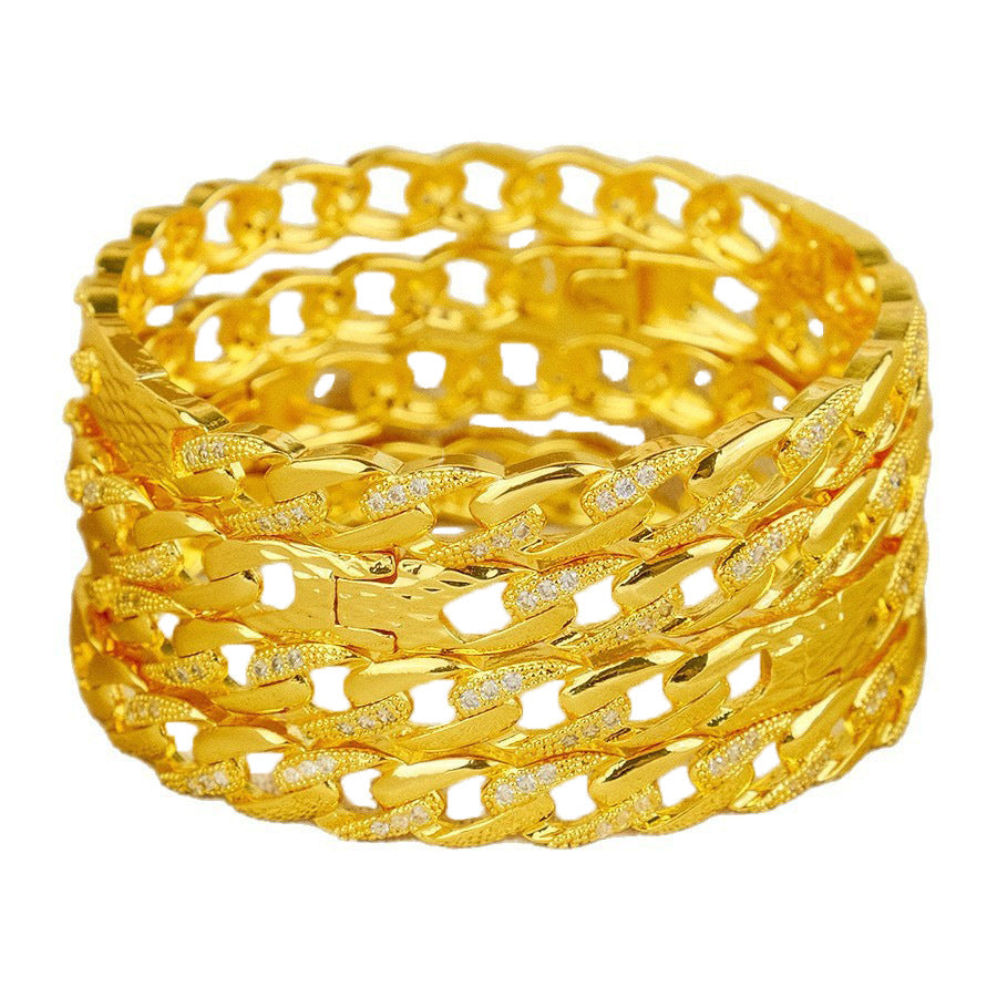 Middle eastern dubai cuban chain diamond-set gold-plated bangle for women, hollow multi-layer wedding jewelry, cross-border wholesale supply