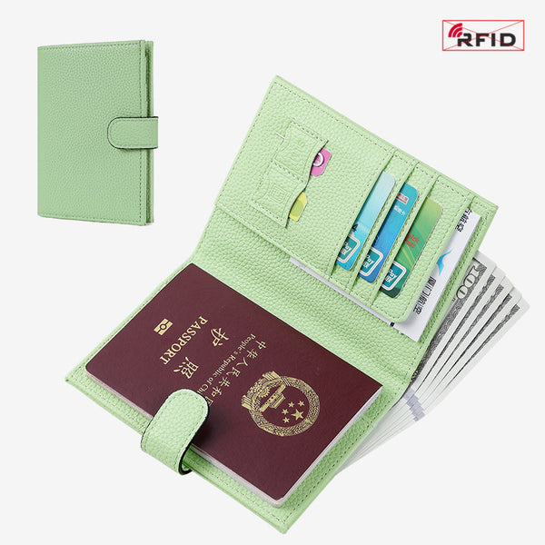 New RFID Passport Bag Leather Texture Multifunctional Wallet Ticket Clip Passport Document Wallet Storage Bag Men and Women