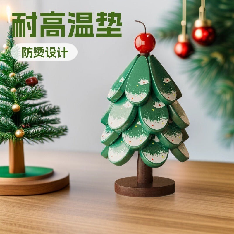 christmas tree solid wood insulation mat, a tree coaster, dining table decoration, creative oven mitts pad, high temperature resistant pot and bowl pad