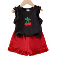 Children's clothing cross-border european and american girls black vest + red shorts two-piece set children's clothing