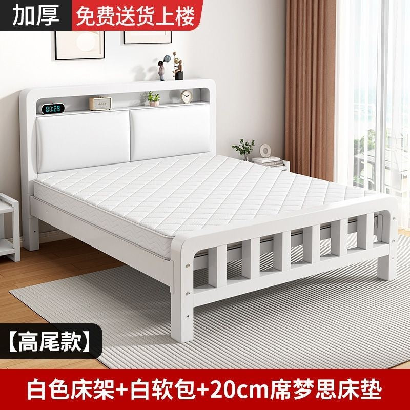 Wrought iron bed double bed for home bedroom kids small apartment single thickened reinforced iron frame bed soft package for rental room