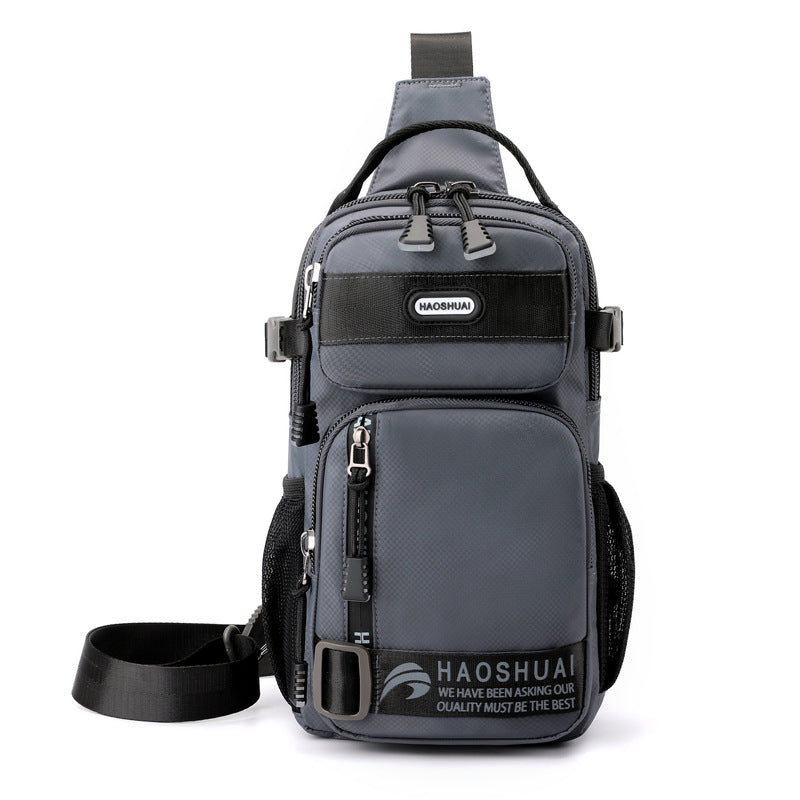 HAOSHUAI new men's breast bag simple shoulder messenger bag multi-functional trendy brand oblique backpack trendy messenger bag