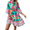 Shipped: new  european and american style independent website cross-border fashion - pleated sleeve, printed bell sleeve, ruffle hem