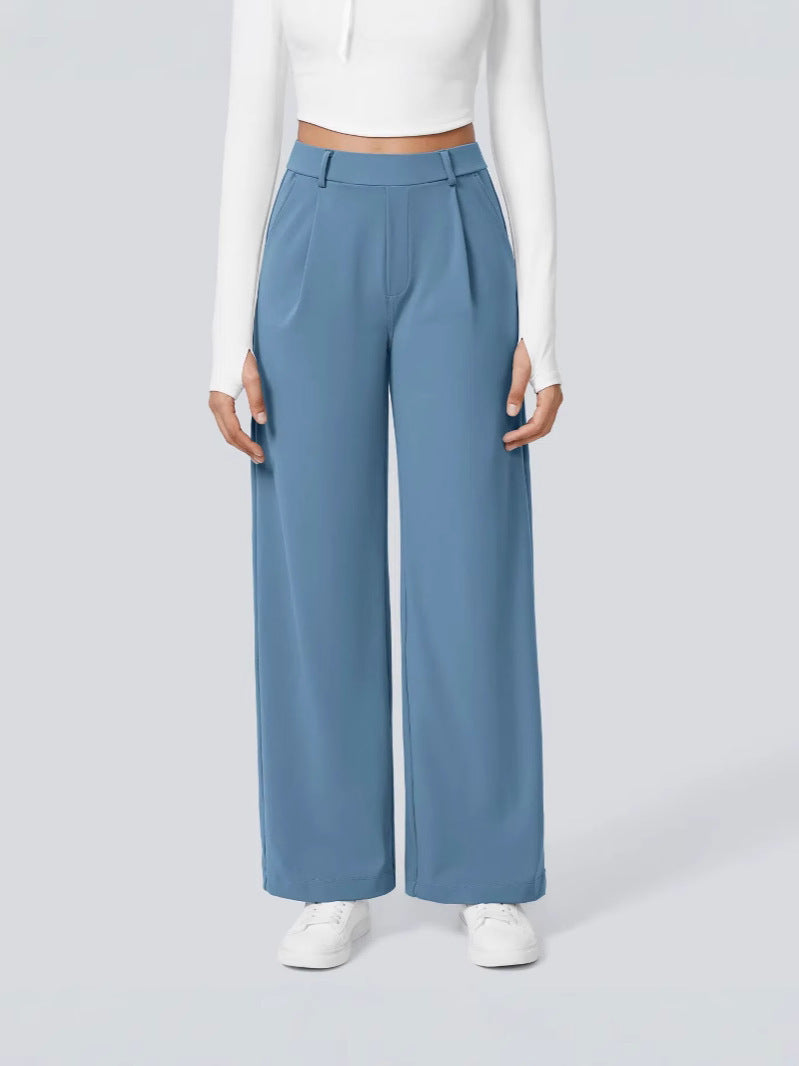 Amazon 2025 autumn new women's cross-border fashion casual solid color pocket loose fit suit pants - versatile and stylish