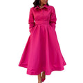 D532  european and american women's clothing  autumn new arrival big swing solid color turn-down collar long sleeve a-line dress african dress