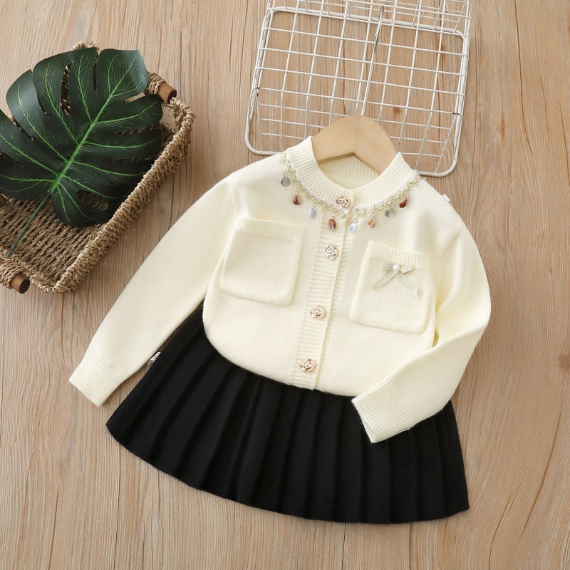 Girls' sweater set: new autumn  collection - chanel-inspired two-piece knit outfit for little girls