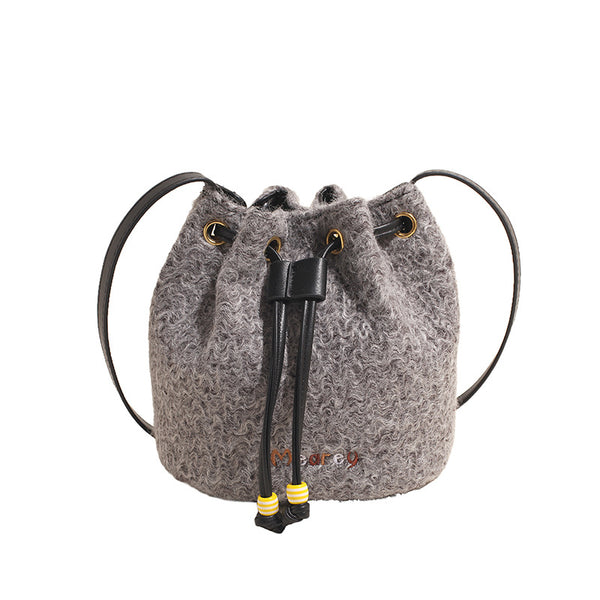 Premium texture small bag women's new fashion niche versatile woolen bucket bag custom foreign style messenger bag wholesale