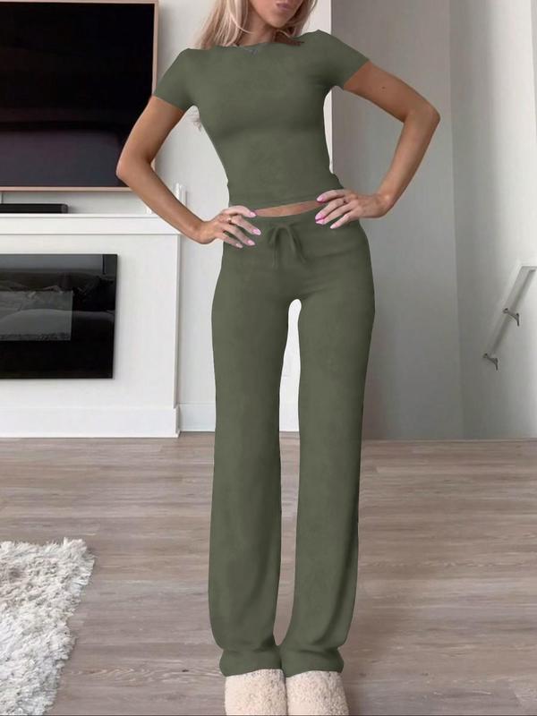 2025 amazon fashion cross-border new casual suit short sleeve tops pants home clothes sportswear yoga clothes