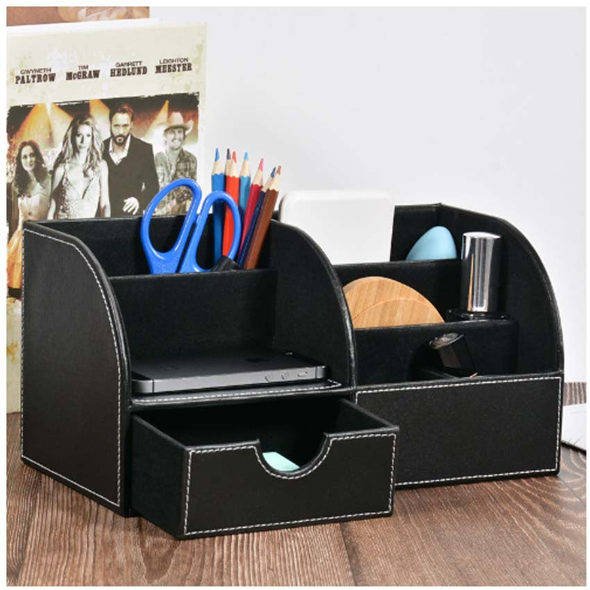 Desktop office storage box Organizer business card box, household with drawer finishing box Creative leather pen holder
