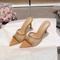 Yx open-toe pointed-toe mesh rhinestone sexy thong sandals women's 2026 summer outdoor elegant stiletto high heel sandals