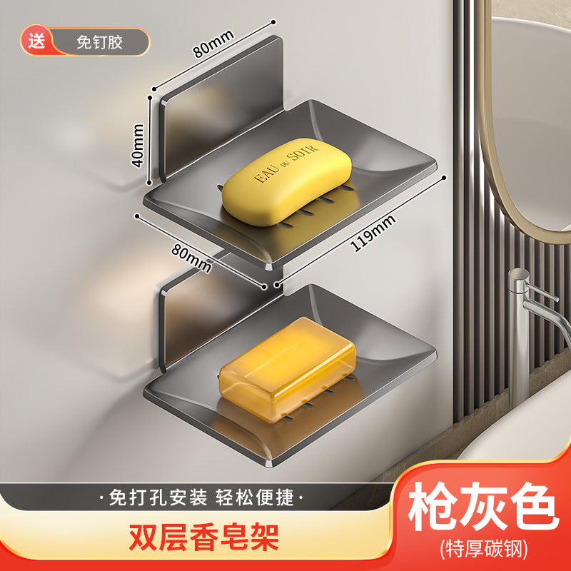 Gun Gray Bathroom Soap Box Space Aluminum Creative Drain No Punching Soap Dish Bathroom Shelf Wall Mounted