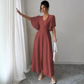 european and american new arrival: elegant slim-fit v-neck waist-defining french dress