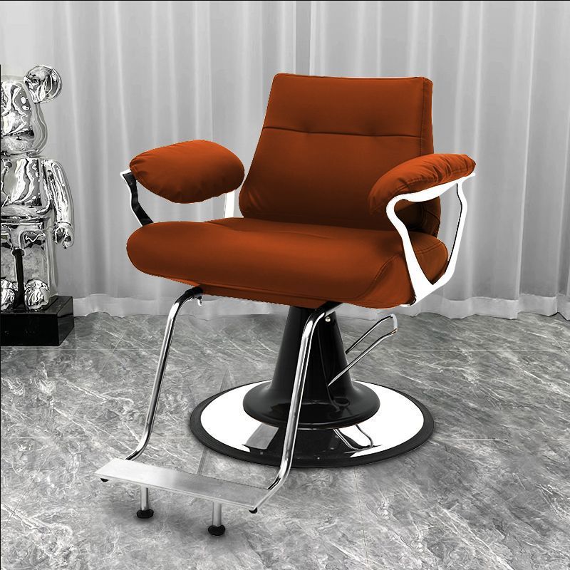 Influencer-approved barber chair - stainless steel, high-end salon chair for perming, dyeing, and cutting. features adjustable height, swivel function, and thickened padding. perfect for professional hair salons
