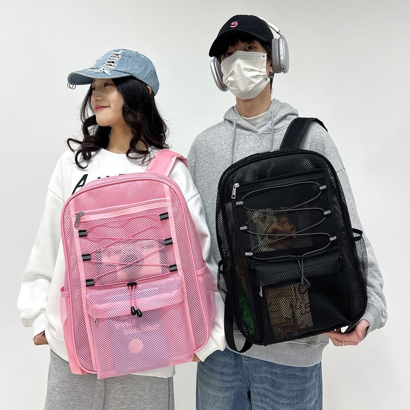 Cross-border new transparent mesh backpack, junior high school student schoolbag, high value casual backpack, same for men and women
