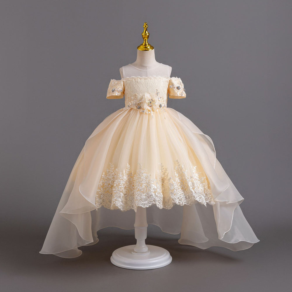 European and american new children's formal dress wedding lace train princess dress girls' piano performance dress girl dress
