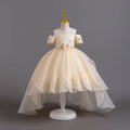 European and american new children's formal dress wedding lace train princess dress girls' piano performance dress girl dress