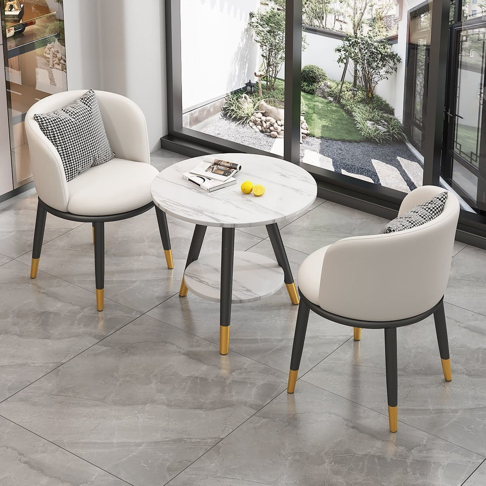 Luxury negotiation table and chair set - modern minimalist rock slab small round table hotel reception desk and chair set (one table, two chairs)
