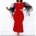 D172  independent station mesh splicing fishtail dress european and american fashion large size hip-covering cross-border dress