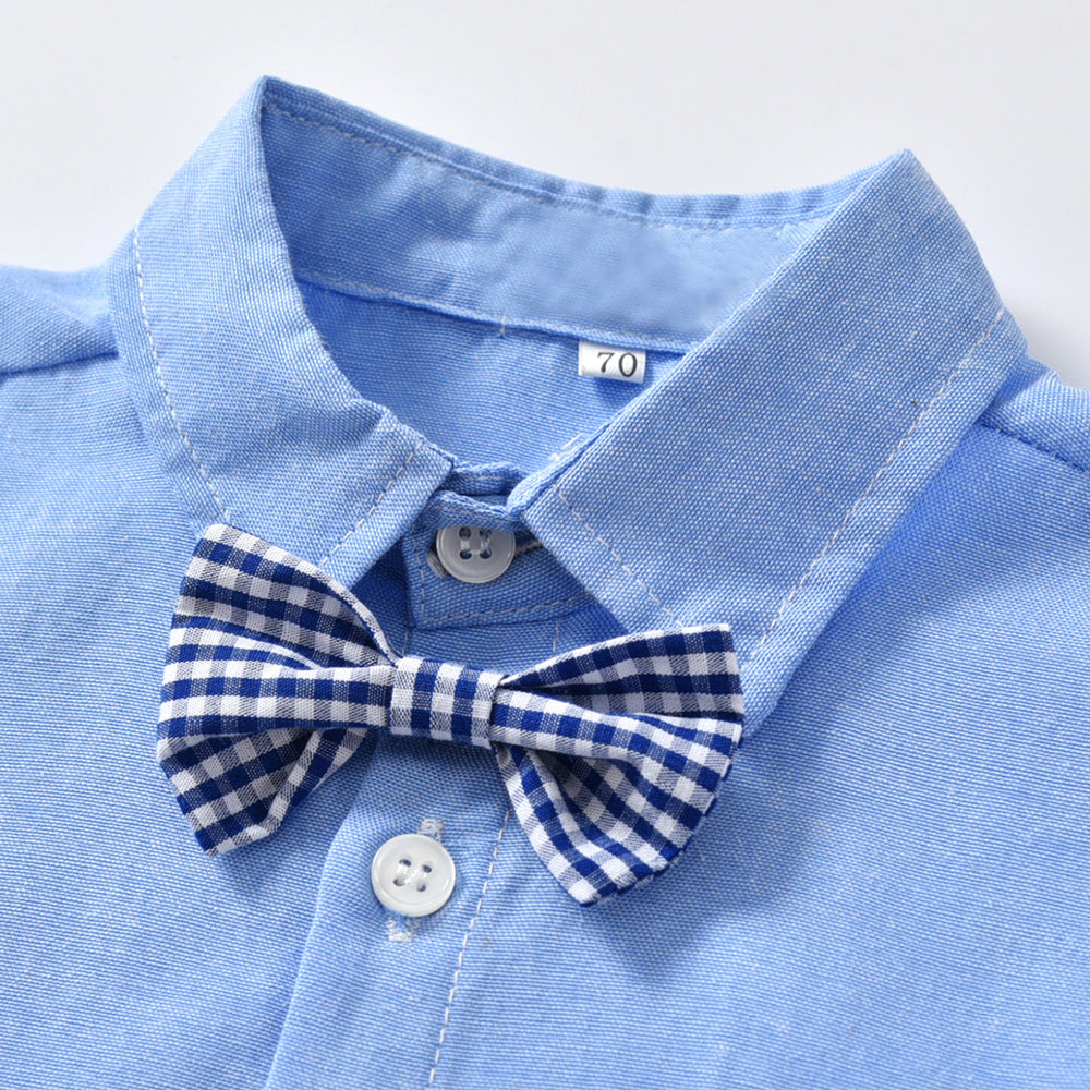 Boys' long-sleeve shirt and overalls set - perfect for performances, first birthday celebrations, and autumn events. customizable children's clothing