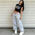 Fashionjeans women's low-waisted wide-leg washed american retro hot girl loosestraight-legmop denim pants