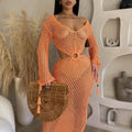 Amazon  european and american women's sexy hollow-out knitted dress summer deep v beach cover-up maxi dress