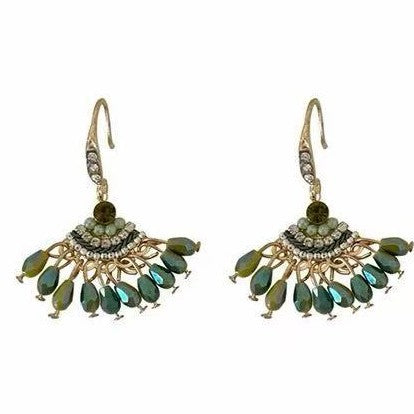 Bohemian green tassel crystal ear cuff earrings - fresh, unique design, perfect for vacation