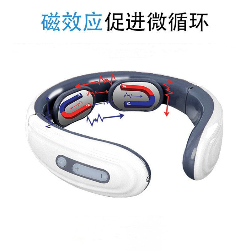 Cervical spine massager - neck massager with electromagnetic stimulation, heating, and pulse massage - computerized charging cervical spine massager