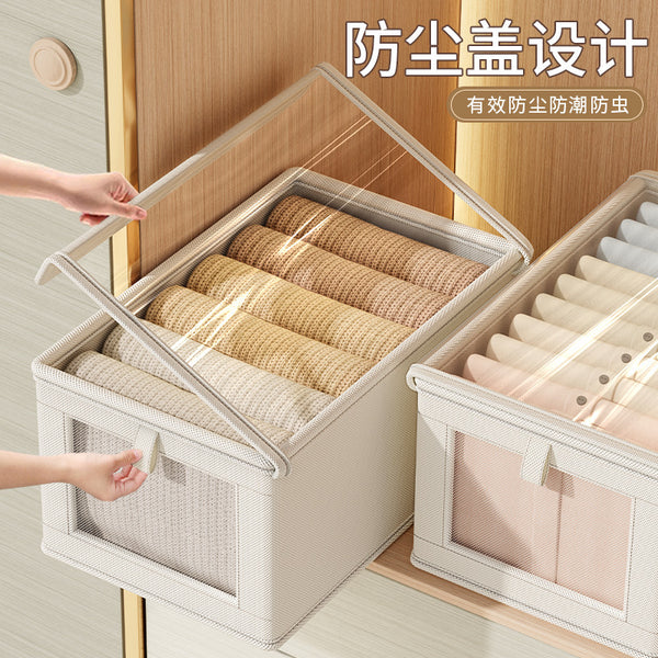 Oxford cloth window-opening visual clothing storage box with lid, household clothes fabric storage box, large finishing artifact box.
