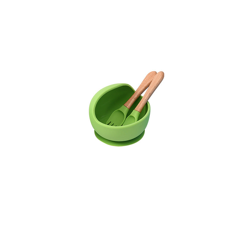 Food grade silicone tableware bowl Suction cup type baby bowl Supplementary food learning to eat Solid color silicone set Baby feeding bowl