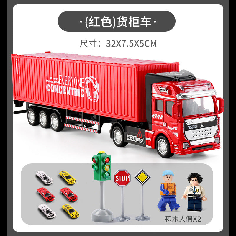 Die-cast alloy semi-truck toy - kids' playset with trailer, container transport, and realistic container model - perfect for young truck enthusiasts!