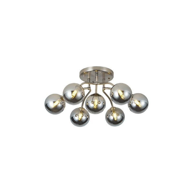 Nordic light luxury magic bean molecular silver electroplated semi-transparent round glass living room chandelier - modern minimalist