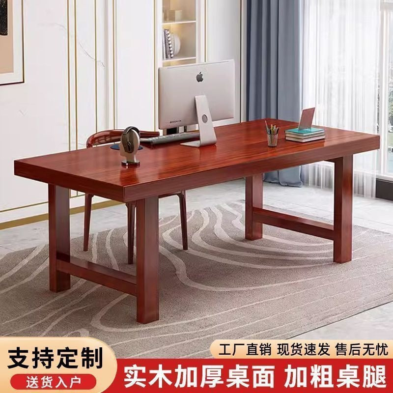 Modern minimalist extra-thick solid wood computer desk for office, living room, home desktop, study, rectangular rounded corner desk