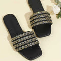 2025 summer new rhinestone flat sandals women's outdoor square toe open toe flip-flops plus size casual slippers wholesale