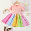 Store manager's pick: new autumn/winter girls' long-sleeve round neck rainbow princess dress with color block design