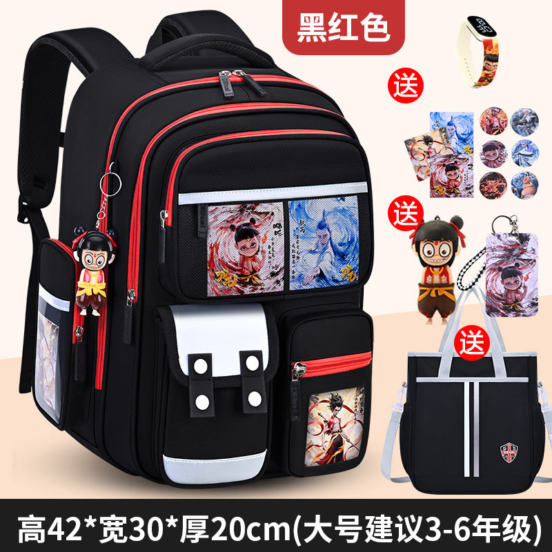 Nezha boy's schoolbag - lightweight, spine-protecting backpack for elementary school students (grades 1-6), suitable for boys and girls