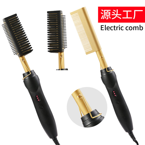 electric curling comb 2-in-1 curling iron, electrical curling straight dual-purpose copper comb, curling straight gold comb, electric straight hair comb