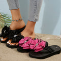Women's summer fashion slippers - rhinestone platform flat heel bow beach sandals - flip-flops & thongs for the beach