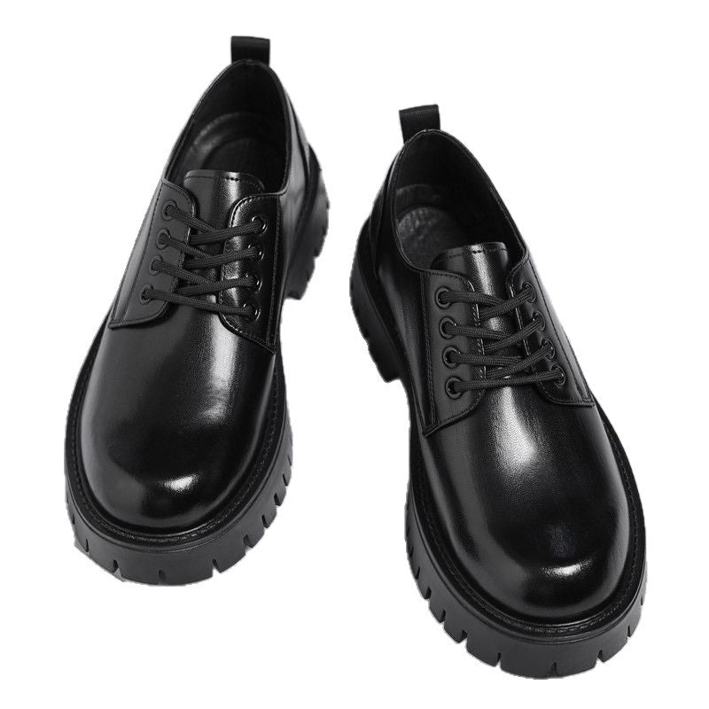 Genuine leather soft sole 5cm height increasing men's leather shoes - autumn thick sole waterproof non-slip casual men's sneakers - black formal shoes