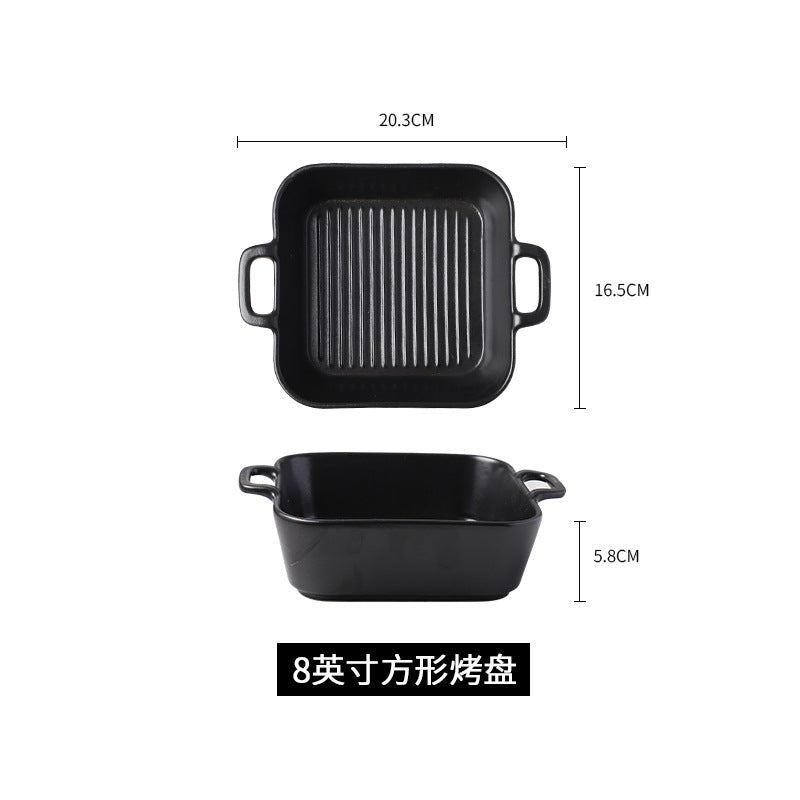 Black japanese-style frosted steak plate, creative commercial snack frosted black long plate, sushi plate, household rice bowl cup
