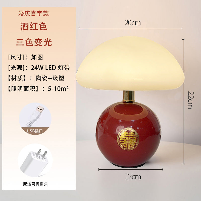 Mushroom night light - creamy ceramic, warm ambiance, always-on, eye-care led, bedroom decor, bedside lamp