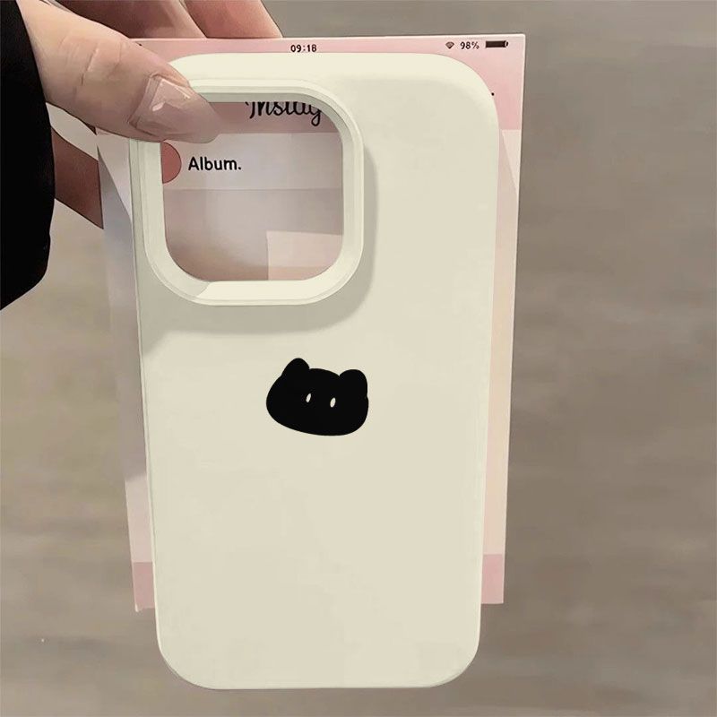 Cute minimalist little black cat head suitable for iphone 17 mobile phone case fresh and gentle style apple 18 protective cover 13