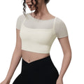 New arrival: solid color mesh double-layer breathable faux two-piece short sleeve top - perfect for casual wear, sports, running, fitness, and yoga
