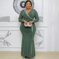 African plus size women's clothing new arrivalfashionexport socialite evening dress   hot diamond v neck long skirt