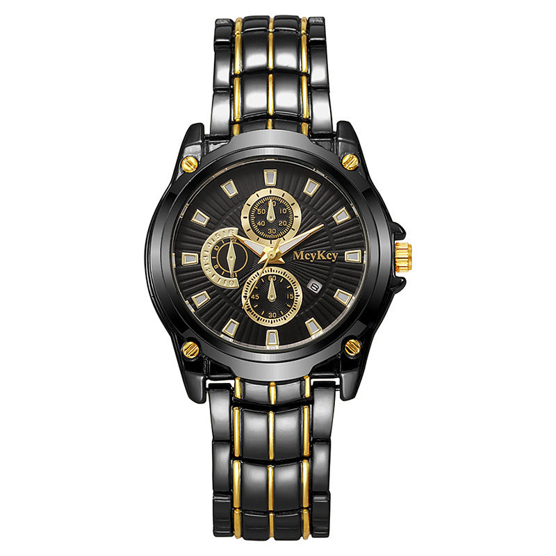 New arrival cross-border alloy couple steel band watch classic business three-eye large dial waterproof quartz watch manufacturer wholesale
