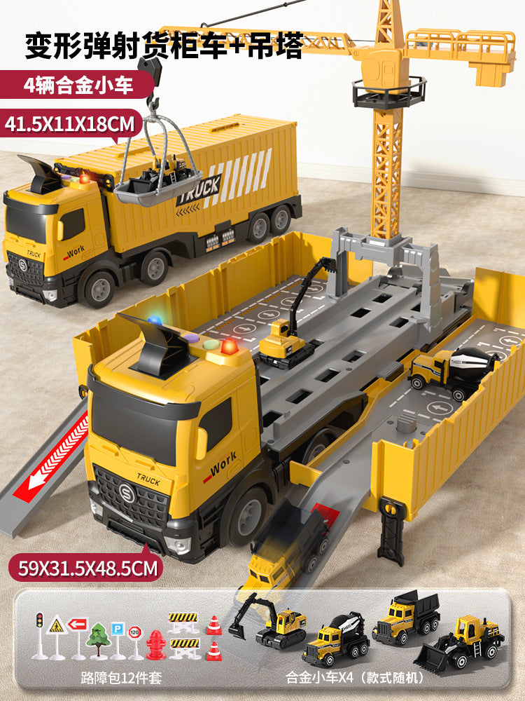 Drop shipping crane deformation engineering vehicle pull back inertia container truck parking lot toy rail car toy kids toy