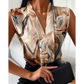 independent station  hot seller: summer european and american fashion casual sleeveless v-neck printed shirt for women